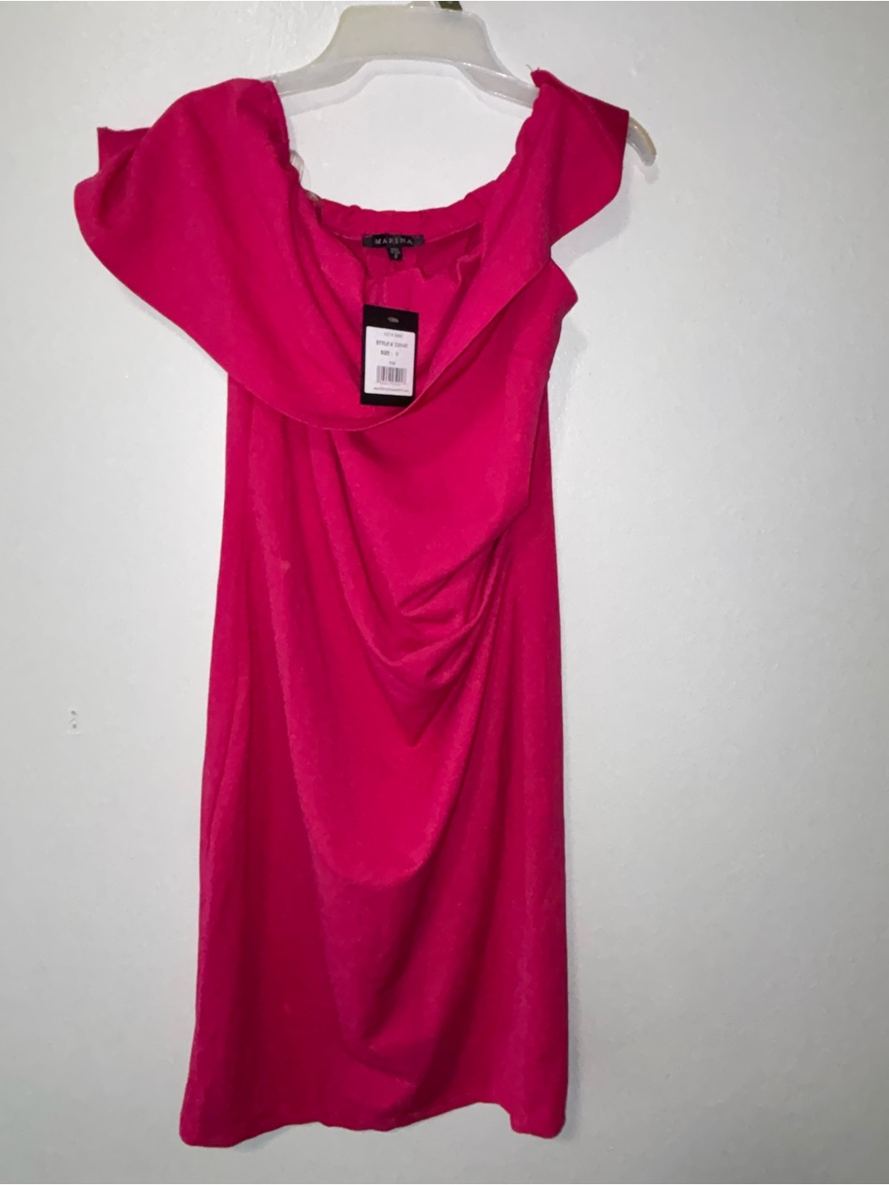 MARINA Hot Pink One-Shoulder Draped Cocktail Dress